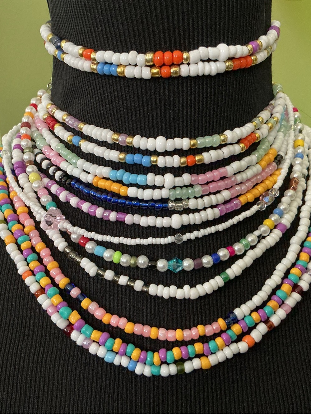 14-Piece Handmade Multicolor Beaded Necklace Set - White Accent